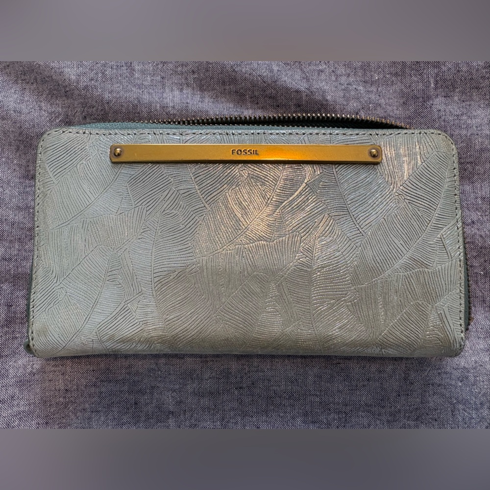 Fossil metallic teal wallet